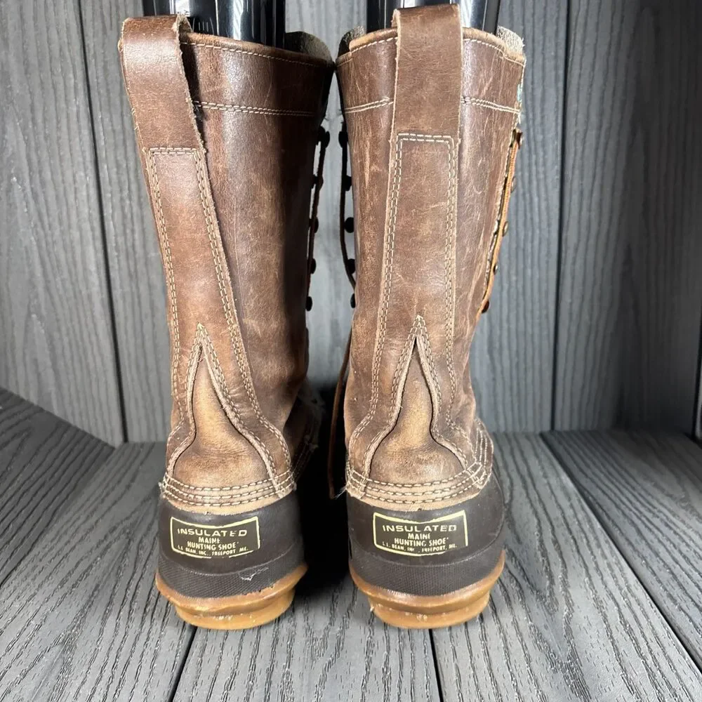 Vintage LL Bean Boots Men's 10 M Brown Leather Duck Hunting Tall 12